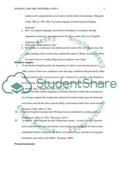 Writing Journal for the chapters 8&9