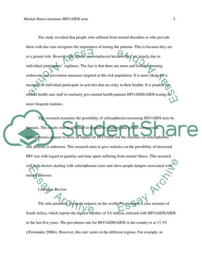 Mental Illness Increases HIV and AIDS Tests