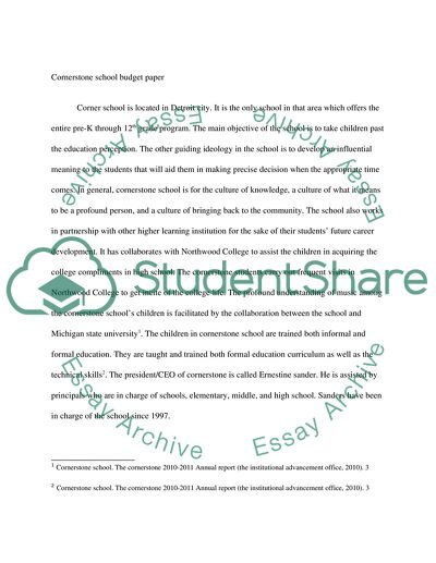 Cornerstone School Budget