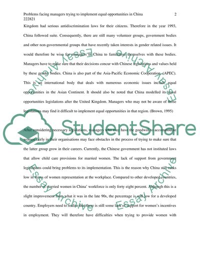 Problems Facing Managers Trying to Implement Equal Opportunities in China