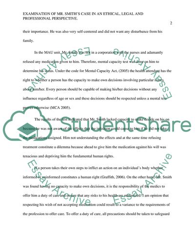 Mr. Smiths case in an ethical, legal and moral perspective