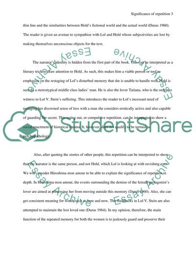 Examine the significance of repetition in Durass Le Ravissement de Lol V.Stein