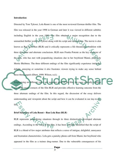 Analysis of Lola Rennt German Thriller Film
