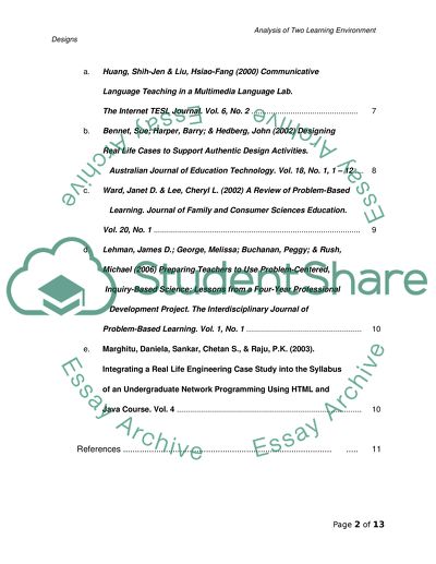 Analysis of Two Learning Environment Designs