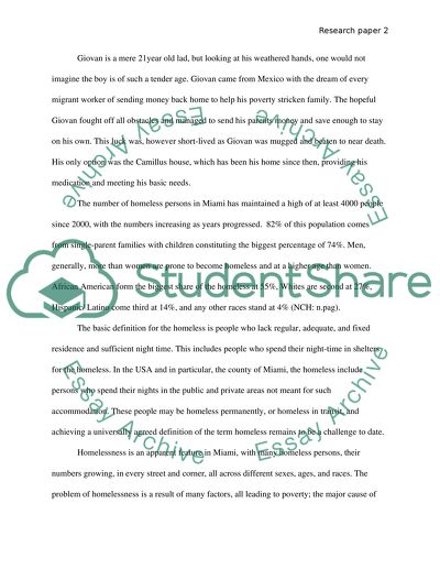 Causes of Homeless and Poverty in the City of Miami