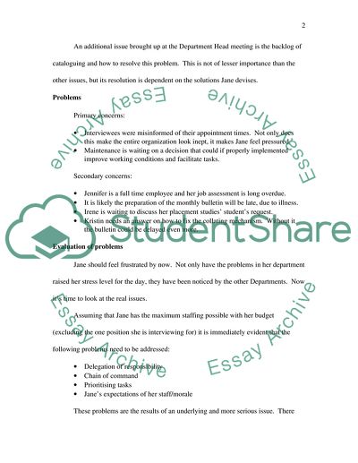 Jane is a Department Head in a Library of a College or University