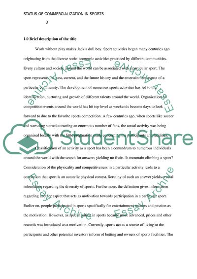 Status of Commercialization in Sports