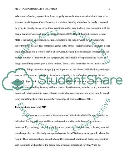 Multiple Personality Disorder -Treatment and Control