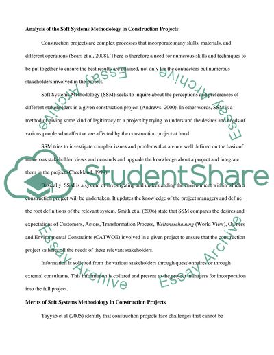 Analysis of Soft Systems Methodology in Relation to Construction Projects