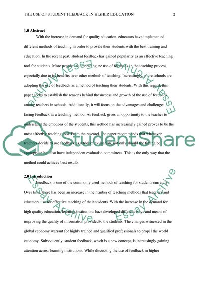 The Use of Student Feedback in Higher Education