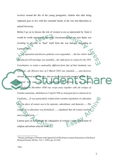 The role of women in Francoist society represented in Carmen Laforets Nada(Nothing)