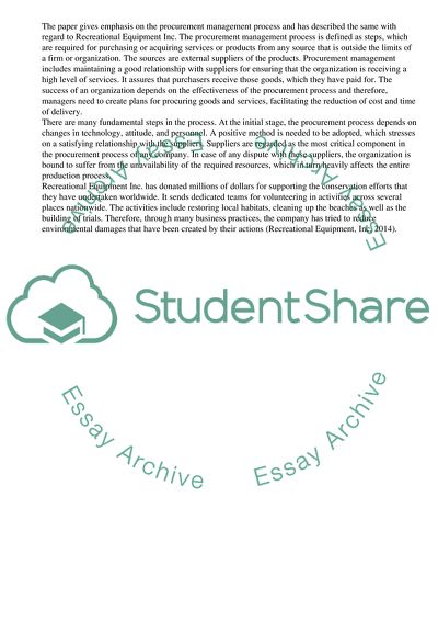 The Procurement Management Process of Recreational Equipment Inc