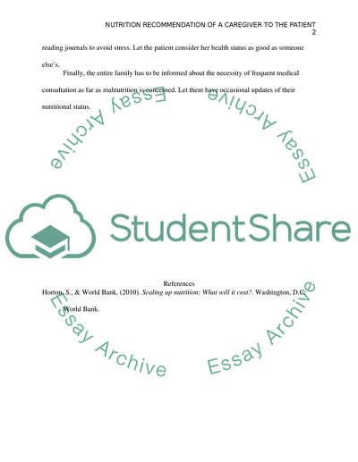 Nutrition Recommendation of a Caregiver to the Patient