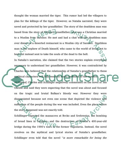 Response to The Tigers Wife by Tea Obreht