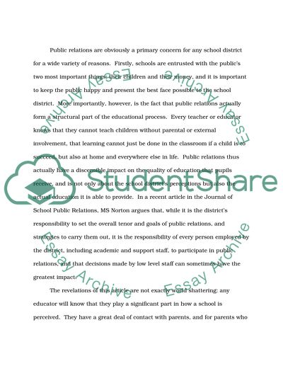 Article Critique: School Public Relations: Personnel Roles and Responsibilities