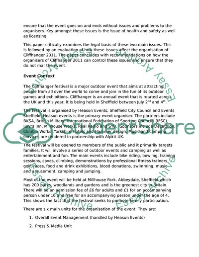 Analysis Of The Legal Issues Pertaining To Cliffhanger Festival