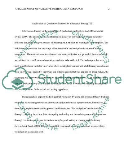 Application of Qualitative Methods in a Research Setting