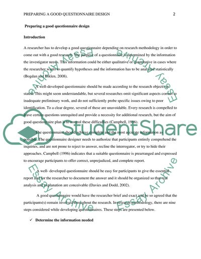 The Concept of Questionnaire Design by Highlighting the Major Steps in Avoiding Mistakes