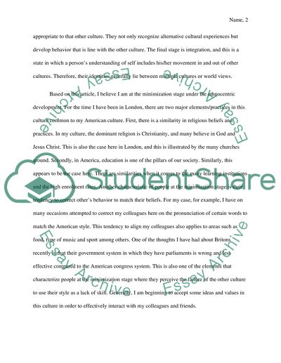 Article Response: Becoming Interculturally Competent by Milton Bennett