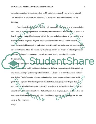 Important Apsects of Health Promotion