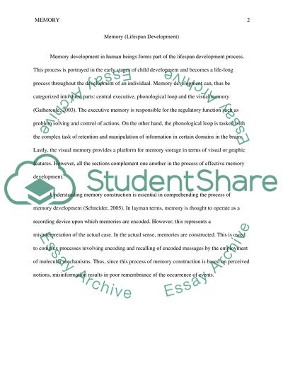 Memory: Lifespan Development