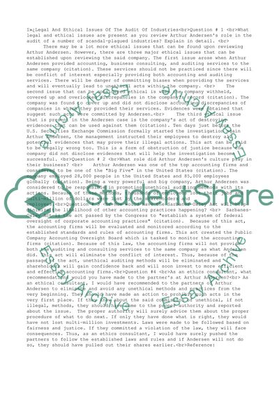 Legal And Ethical Issues Of The Audit Of Industries