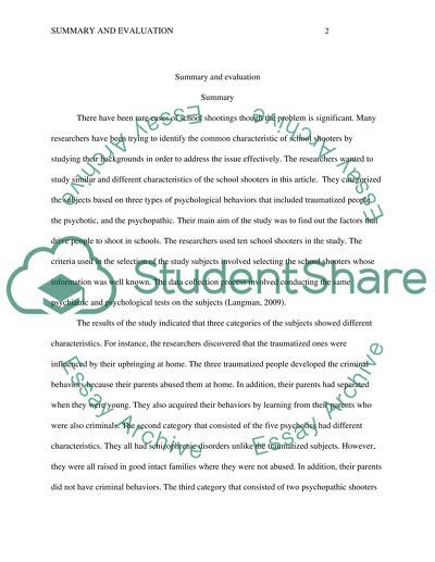 Summary and evaluation