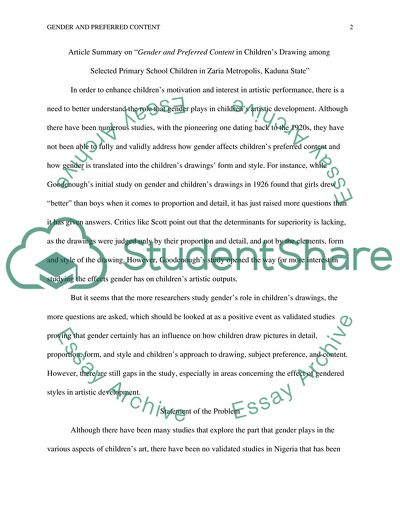 Gender and Preferred Content in Childrens Drawing among Selected Primary School Children