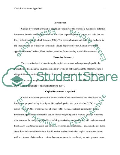 Capital invistment apprisals