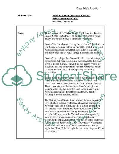 Portfolio of Seven Case Briefs on Different Business Law Topics