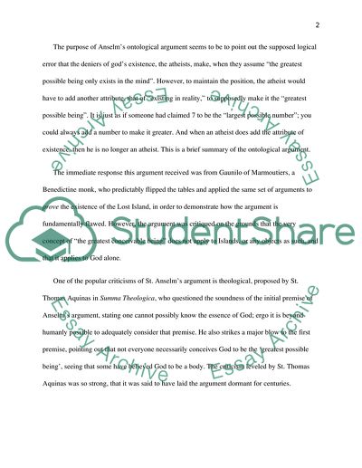 Anselms Proslogion, Chapter II--The Ontological Proof of God