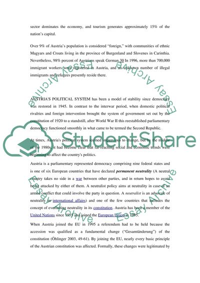 Discuss the main features of Austrian government, politics and parliamentary democracy today
