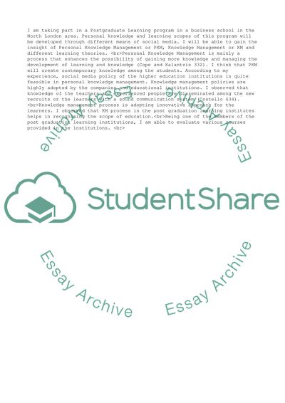 Using social media to manage personal knowledge and learning within a Postgraduate Learning context