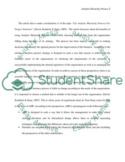 Analytic Hierarchy Process artical review and comparison