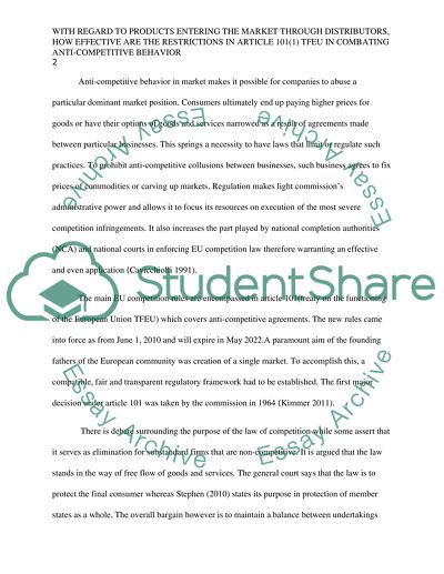 Effective the Restrictions in Combating Anti-Competitive Behavior