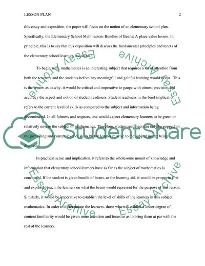 Lesson Plan on the Example of the Elementary School Math Lesson