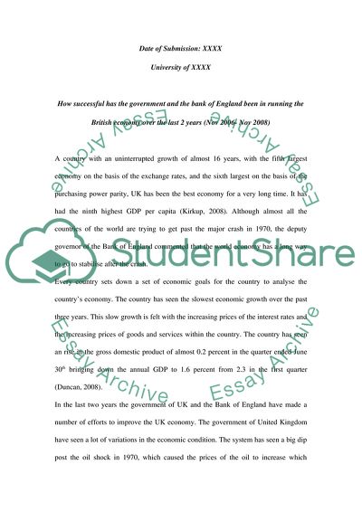 Effects of the Government and Bank of England on the Economy