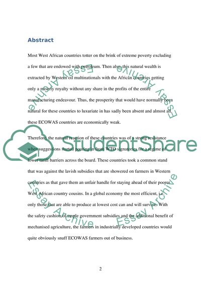 WTO: Agriculture negotiations & the concerns of countries in the ECOWAS