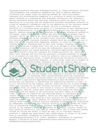 Income Protection Insurance Assessment