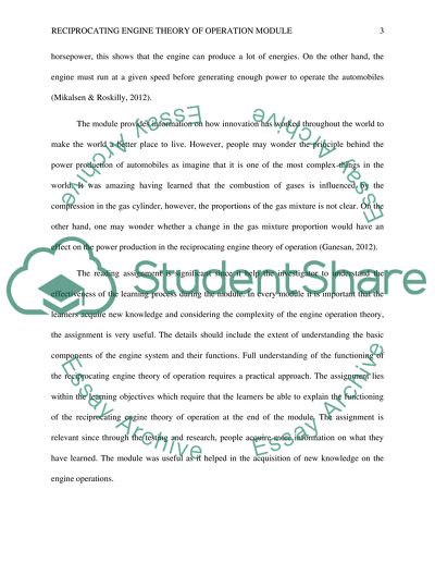 2-page review addressing the theory of operation and performance of reciprocating engines