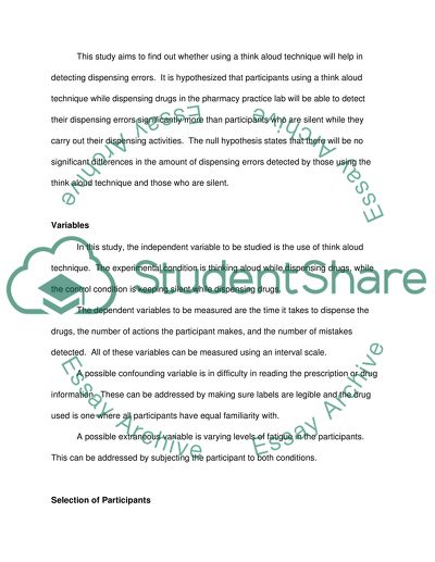 Thinking Aloud in Dispensing Drugs