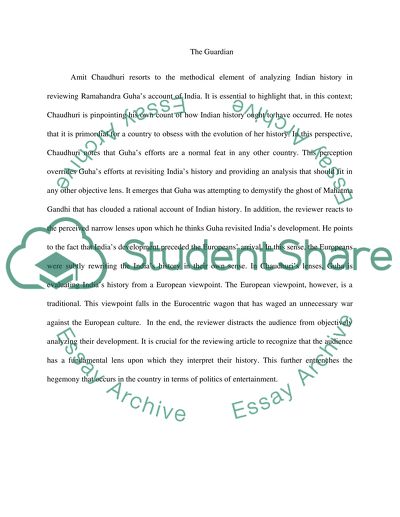 The Methodical Element of Analyzing Indian History in Reviewing Ramahandra Guhas Account of India