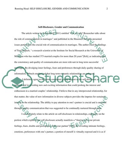 Self-Disclosure, Gender, and Communication