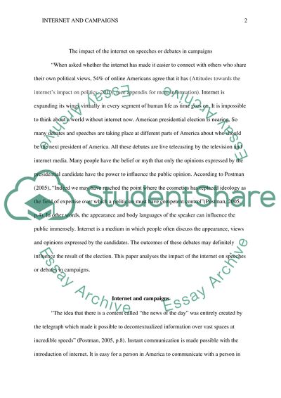 The impact of the internet on speeches or debates in campaigns