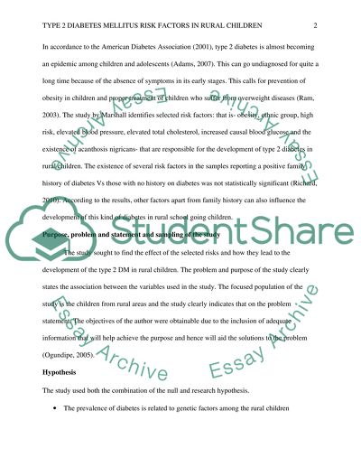 Development of Type 2 Diabetes Mellitus Risk Factors in Rural Children