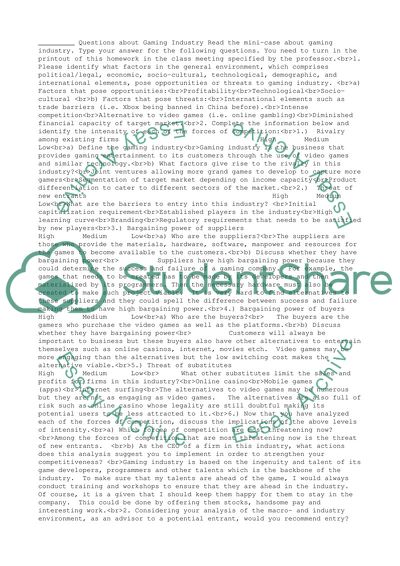 Gaming Industry Mini-case homework