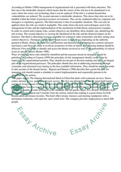 Risk Management in the Jinjiang International Hotel in China