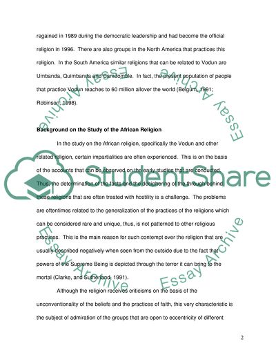 Traditional Religion in Africa: The Vodun Phenomenon in Benin