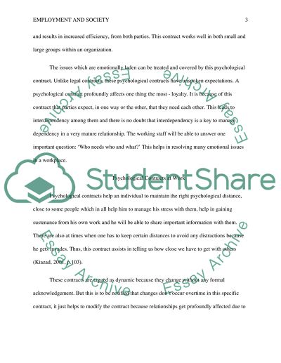 Employment and Society: Physiological Contract and Emotional Issues and Workplace