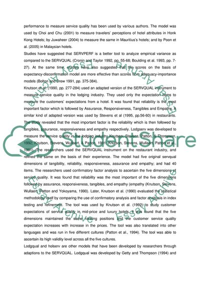 The Application of Servqual in the Hospitality Industry